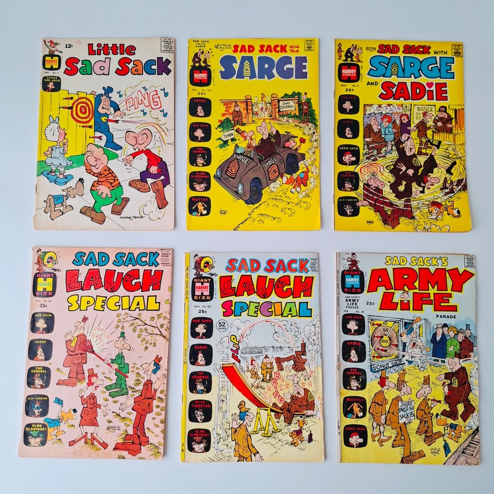 11 Vintage Sad Sack Comics Lot Harvey Little Sad Sack Sarge Army Life 1964-1983